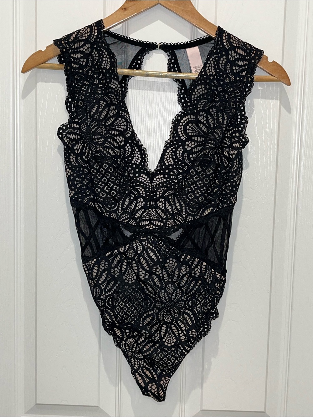 Victoria's Secret Black Floral Lace V-Neck Bodysuit